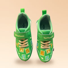 Globetrotters Travel Stamps Green Kids Sneakers